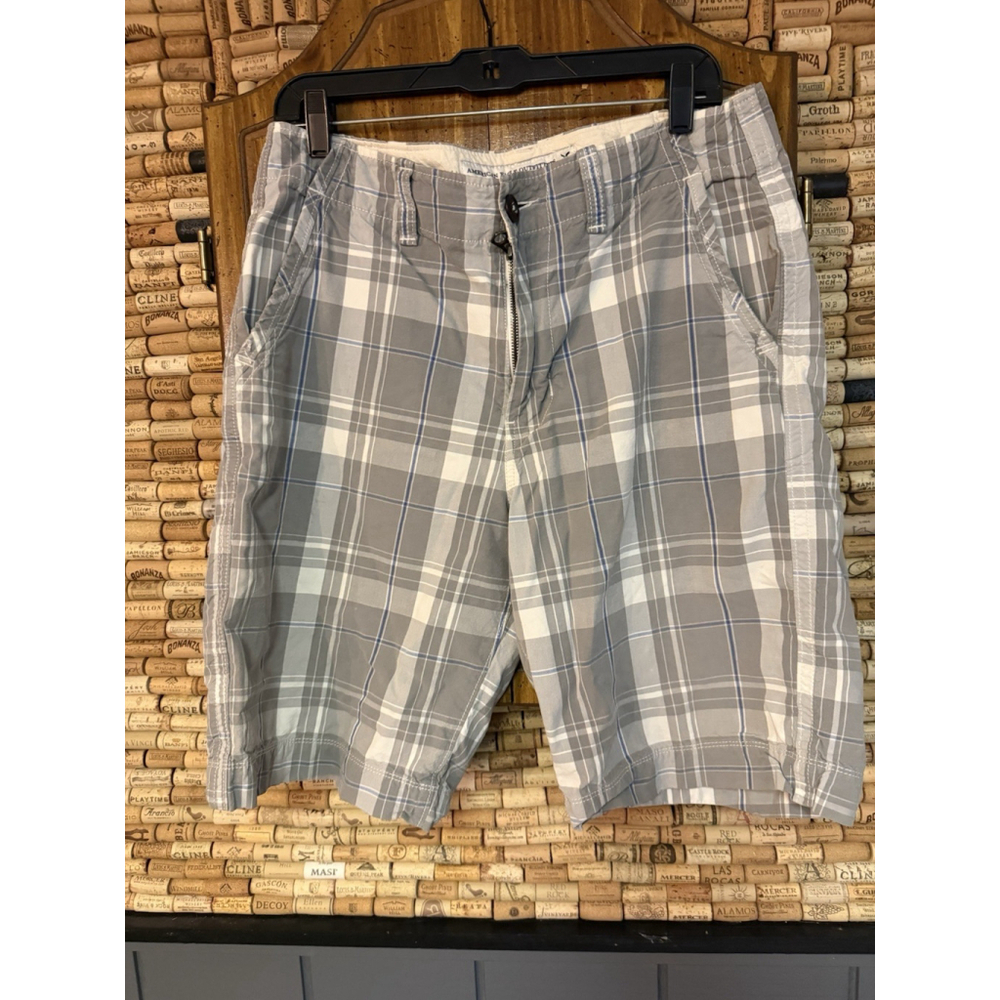 American Eagle Shorts Men's Blue Grey Longer Length Preppy Golf Coastal Sz 32